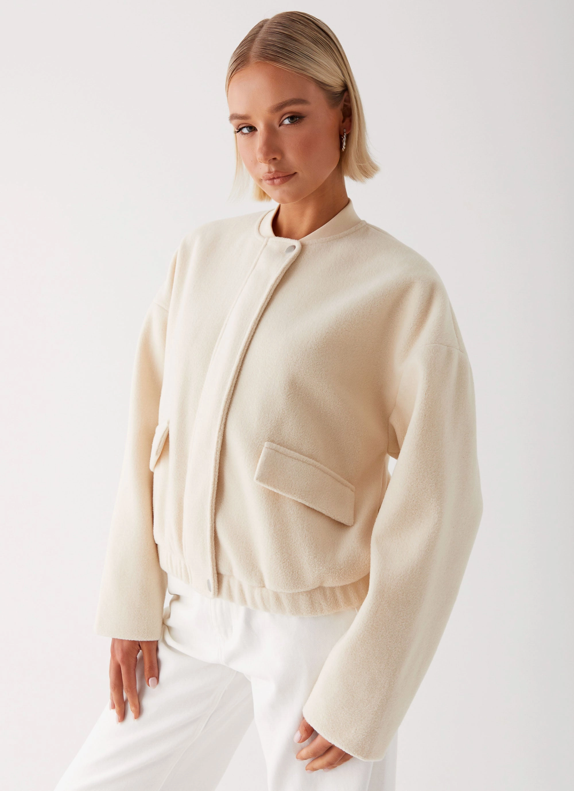 HoodedStyle Cloudia Bomber Jacket - Ivory