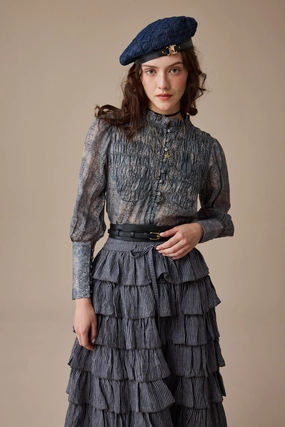 Clove 9 | smocked longsleeved linen blouse LightweightTexture
