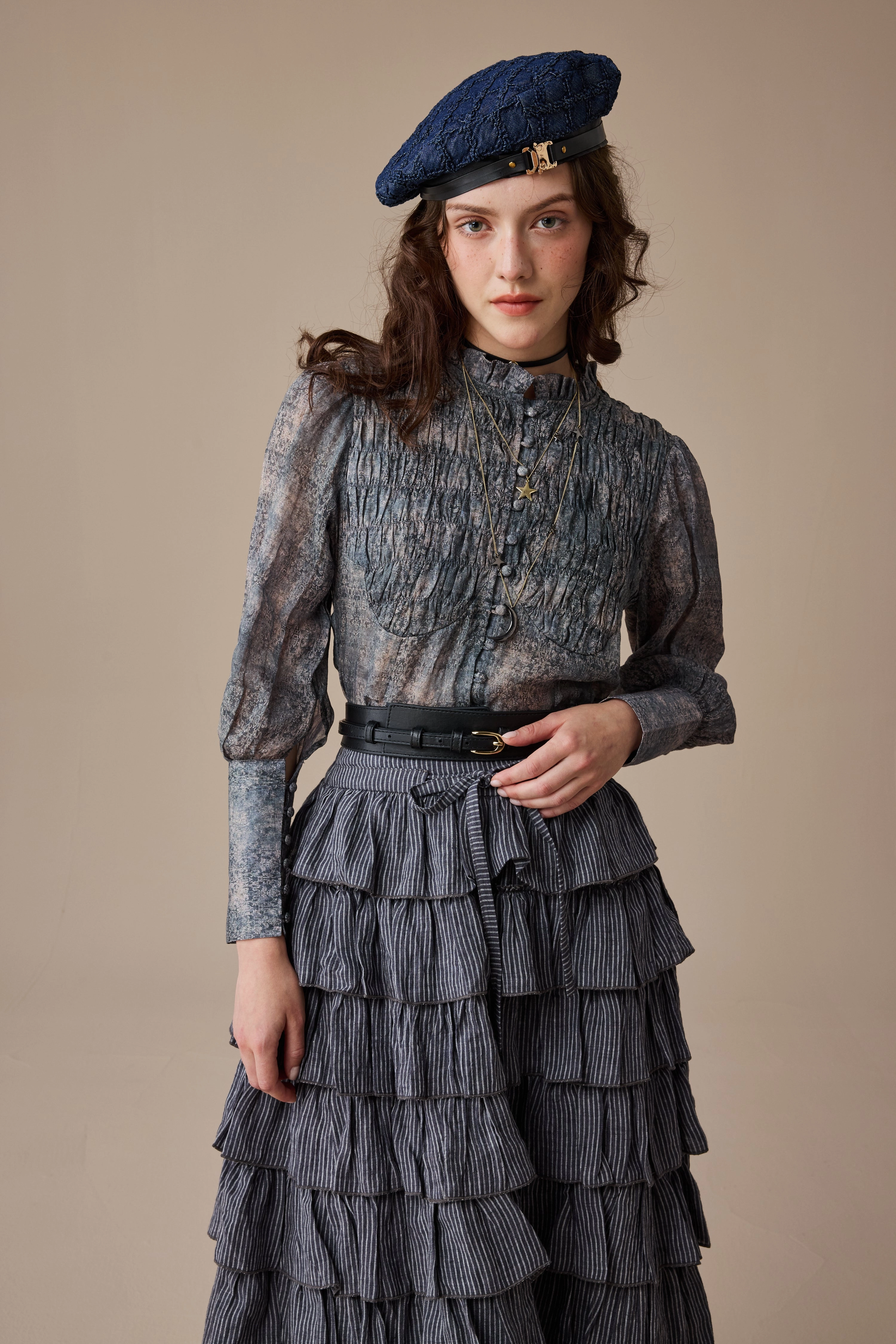 Clove 9 | smocked longsleeved linen blouse Elegant Cut Smooth Stitching