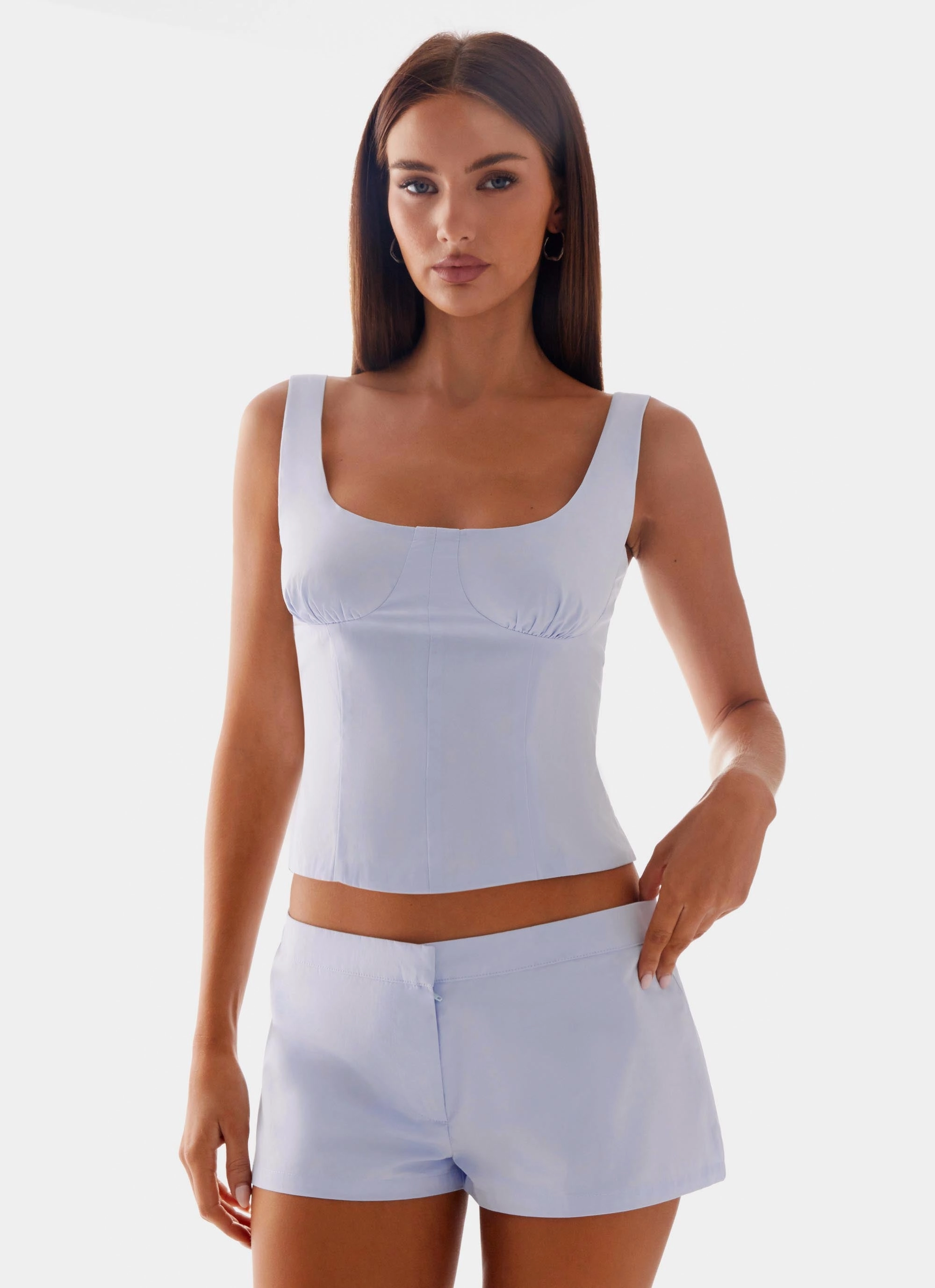 LaserCut Edges Coastline Bustier Top - Blue