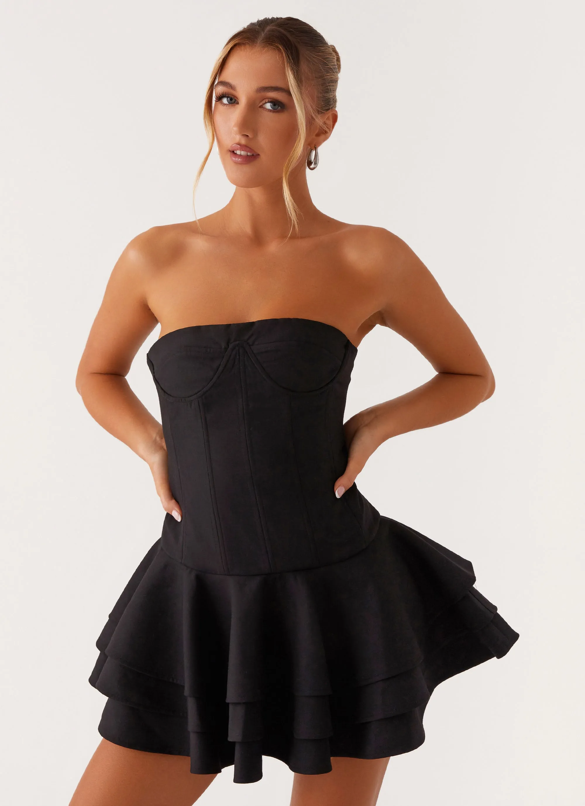 Floriana Ruffle Corset Mini Dress - Black Smart Tones Cruise-Wear