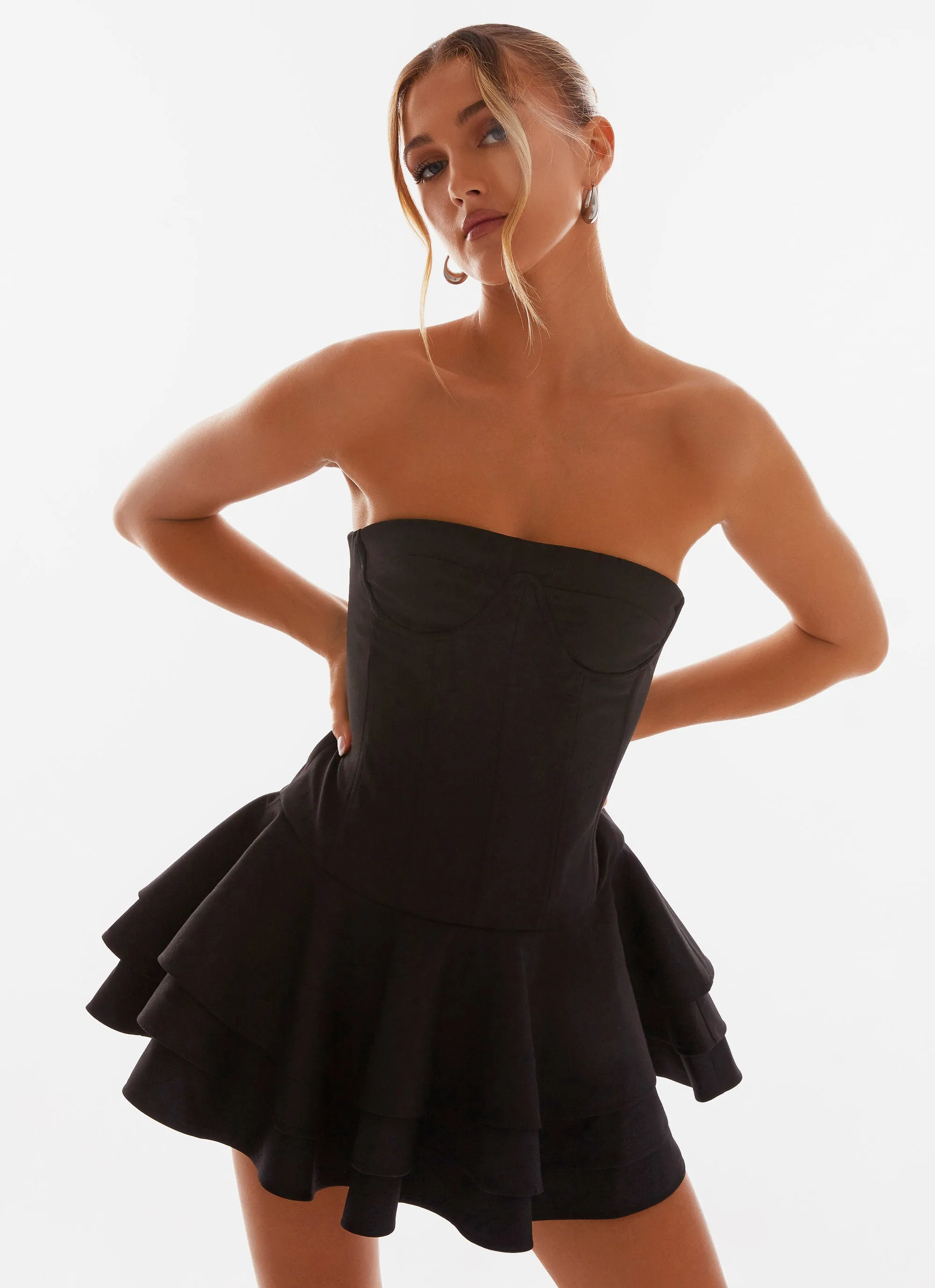 Floriana Ruffle Corset Mini Dress - Black All Time Casual Wear