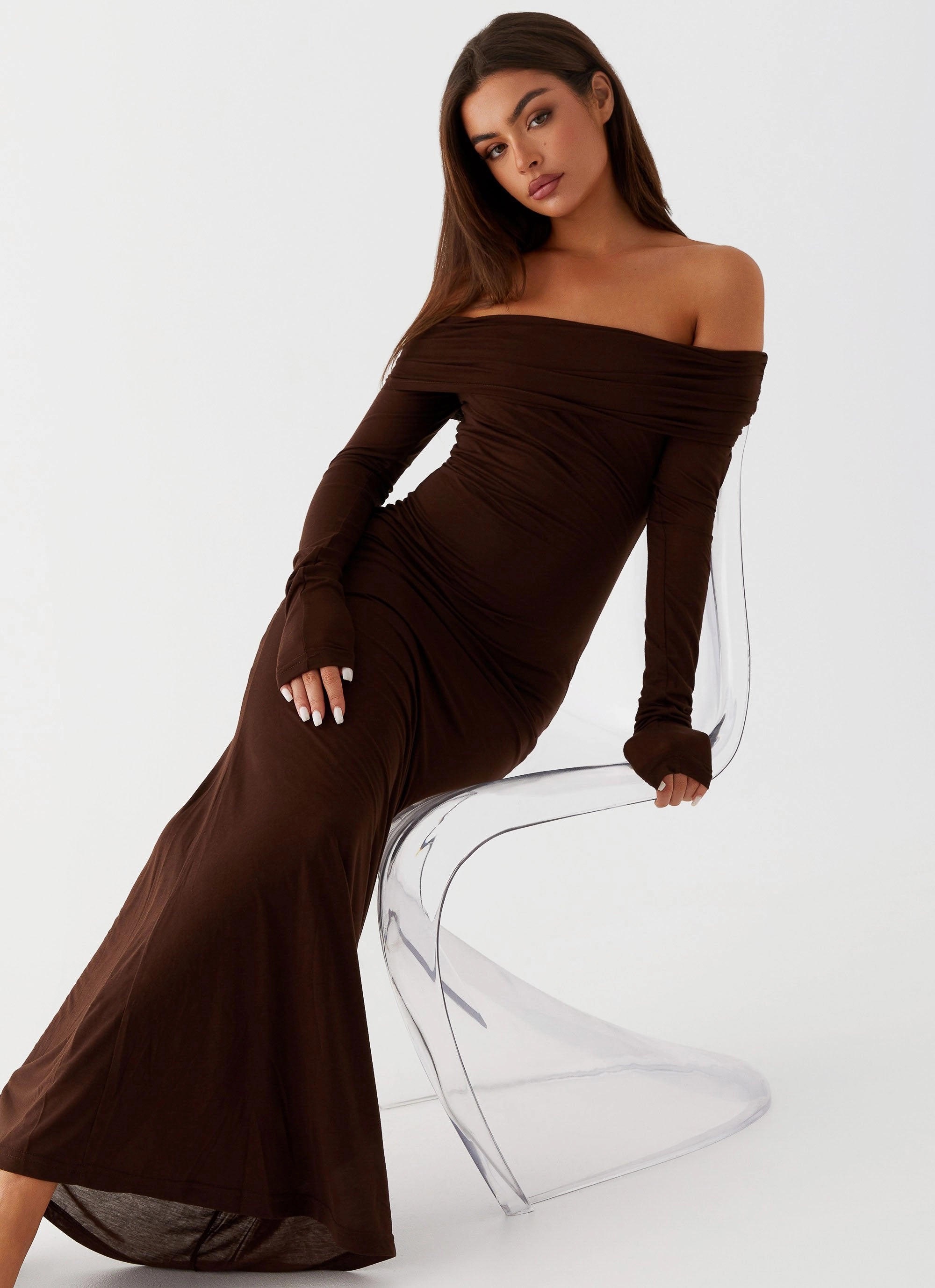 Cocoa Long Sleeve Maxi Dress - Chocolate Casual Vibes Flattering Style
