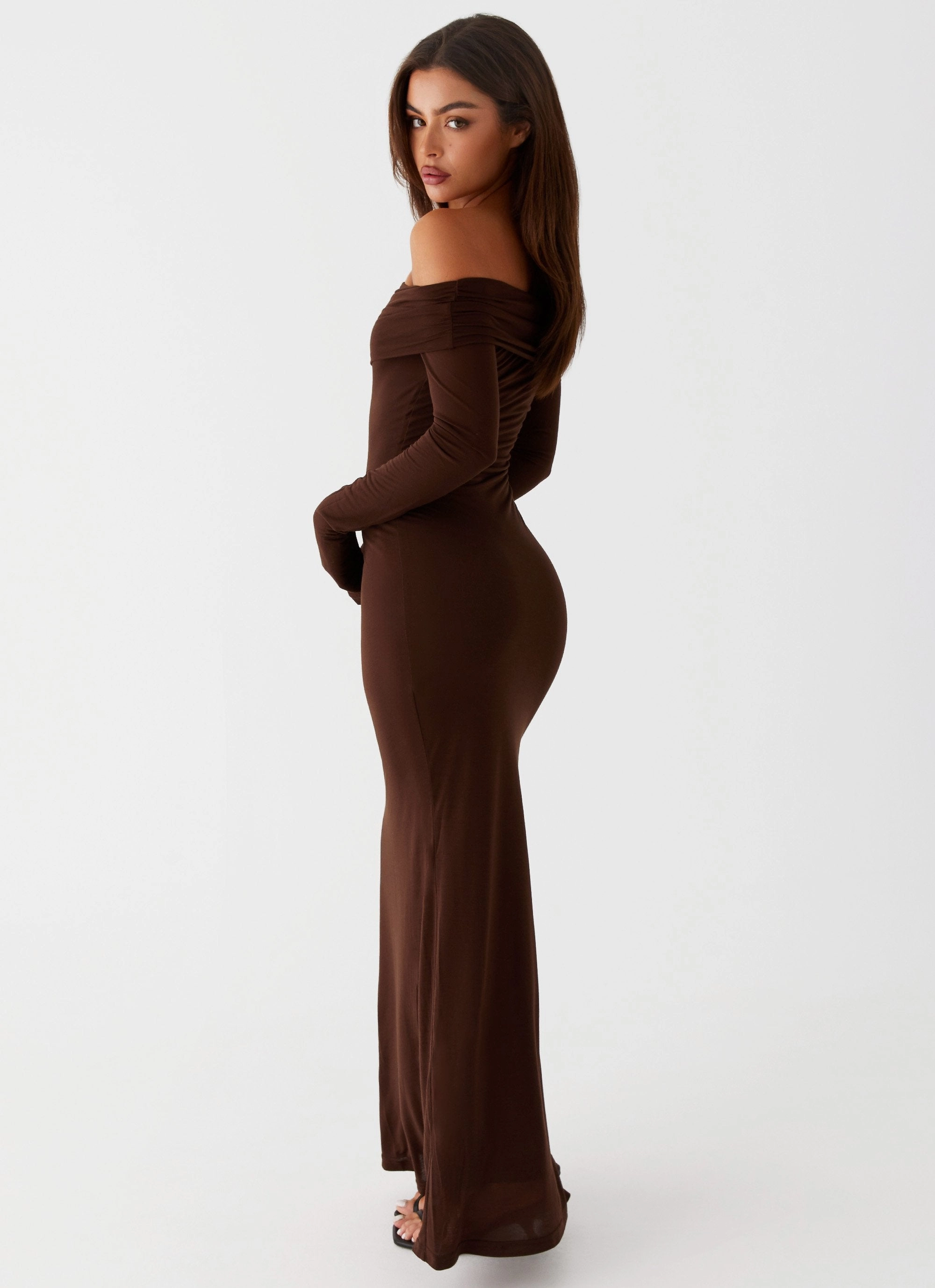 Cocoa Long Sleeve Maxi Dress - Chocolate Texture Style Urban Feel