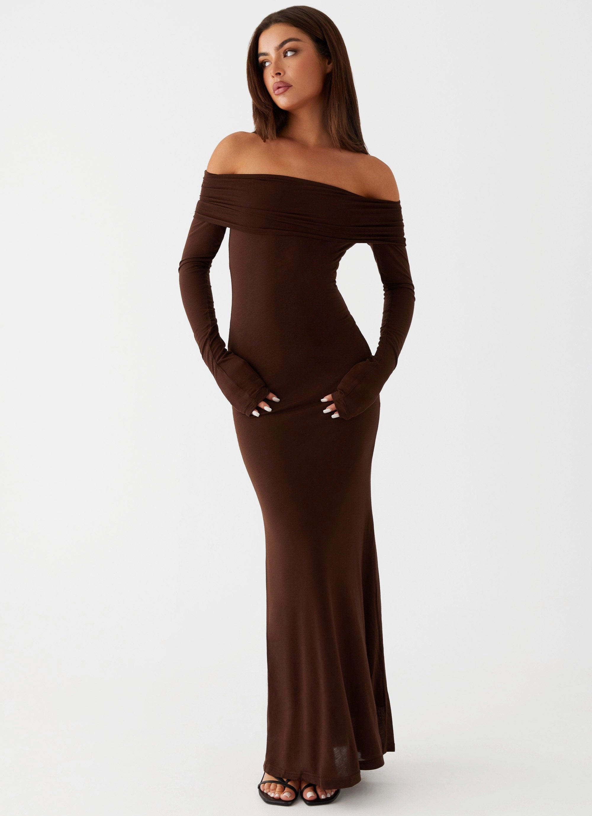 Work Vibes Cocoa Long Sleeve Maxi Dress - Chocolate