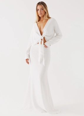 Parker Linen Maxi Skirt - White Rainy Day