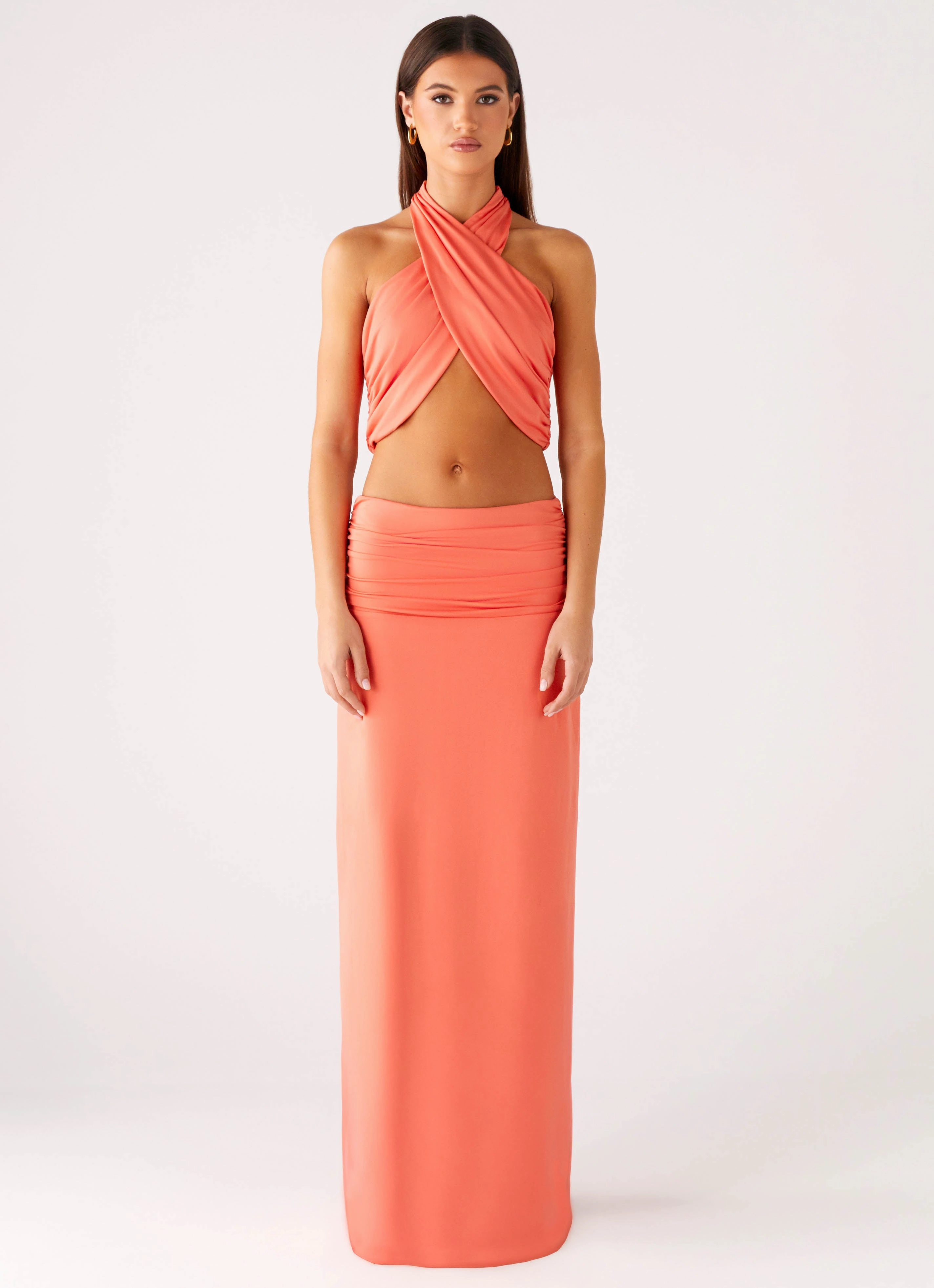 Coletta Wrap Top - Coral Minimalist Design