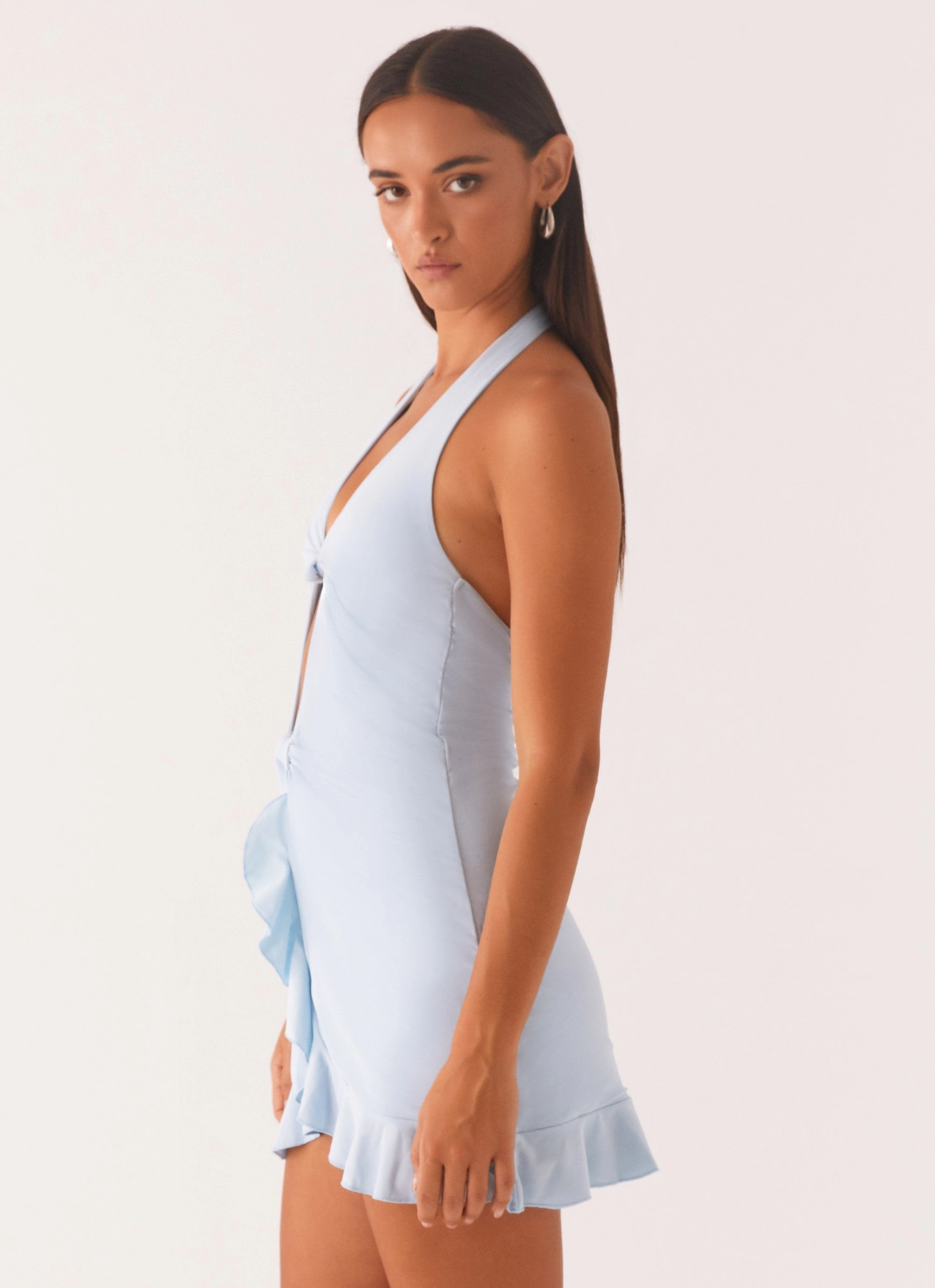 Colette Mini Dress - Pastel Blue Sleek Cut