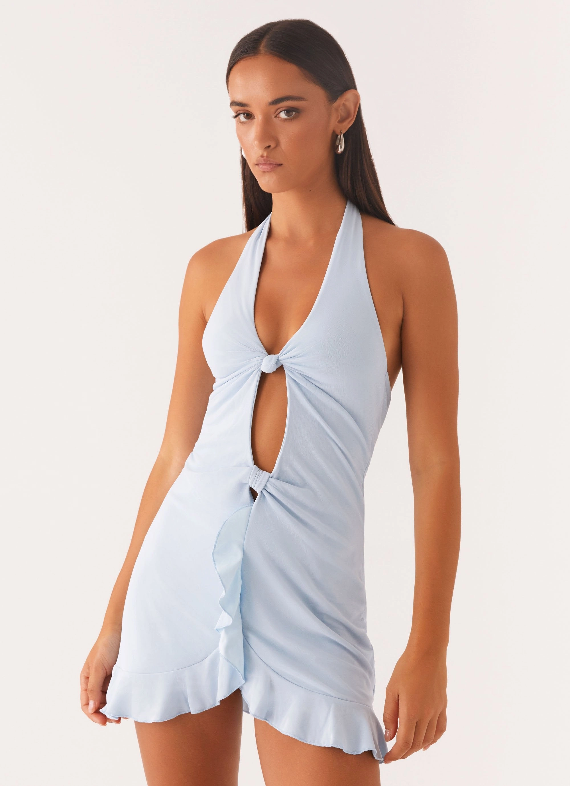 Colette Mini Dress - Pastel Blue Clean Grace slim cut