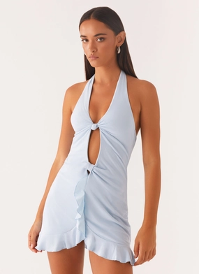 Colette Mini Dress - Pastel Blue Clean Grace slim cut