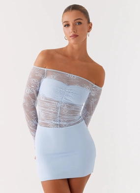 Sleek Outline Collide Lace Mini Dress - Blue