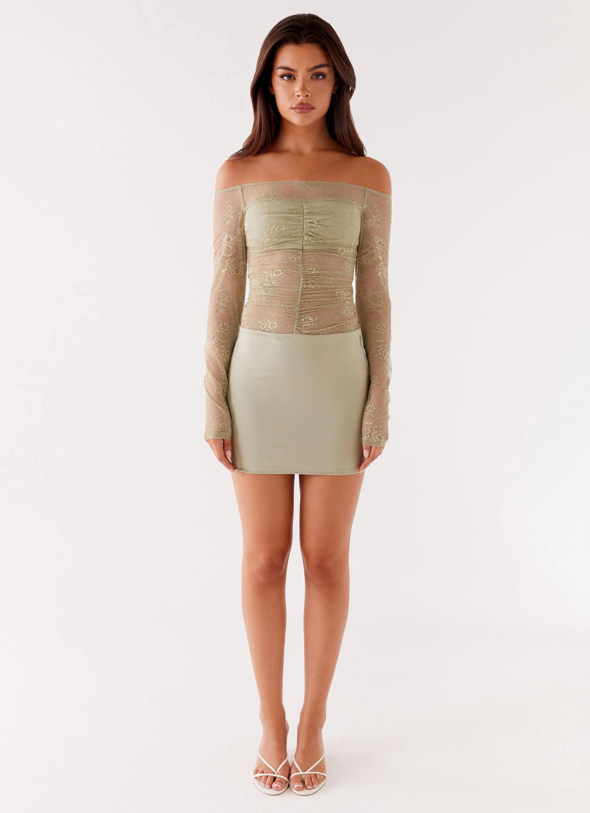 Collide Lace Mini Dress - Sage Straight-Cut