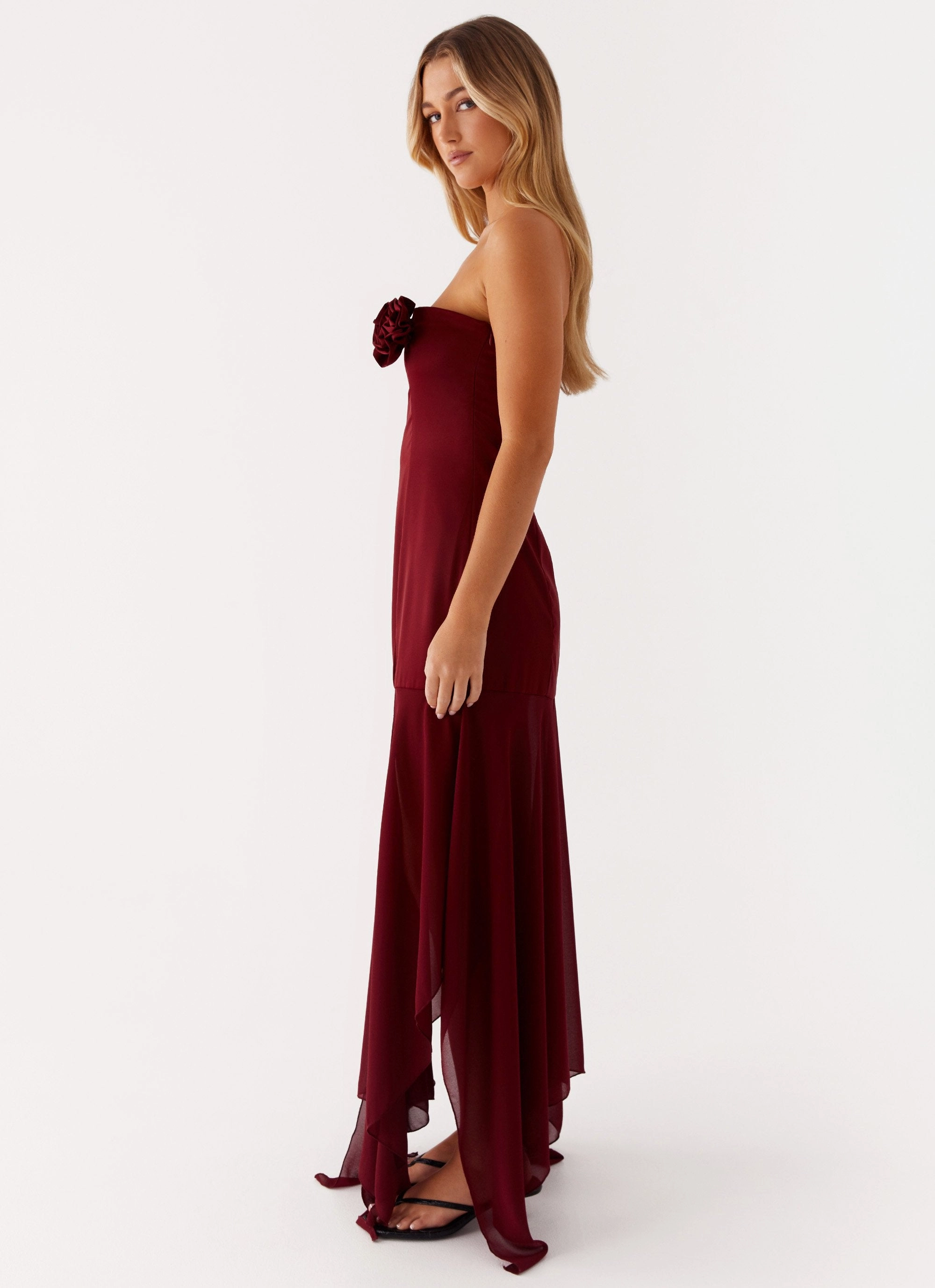 Collision Satin Maxi Dress - Cherry Red velvet feel