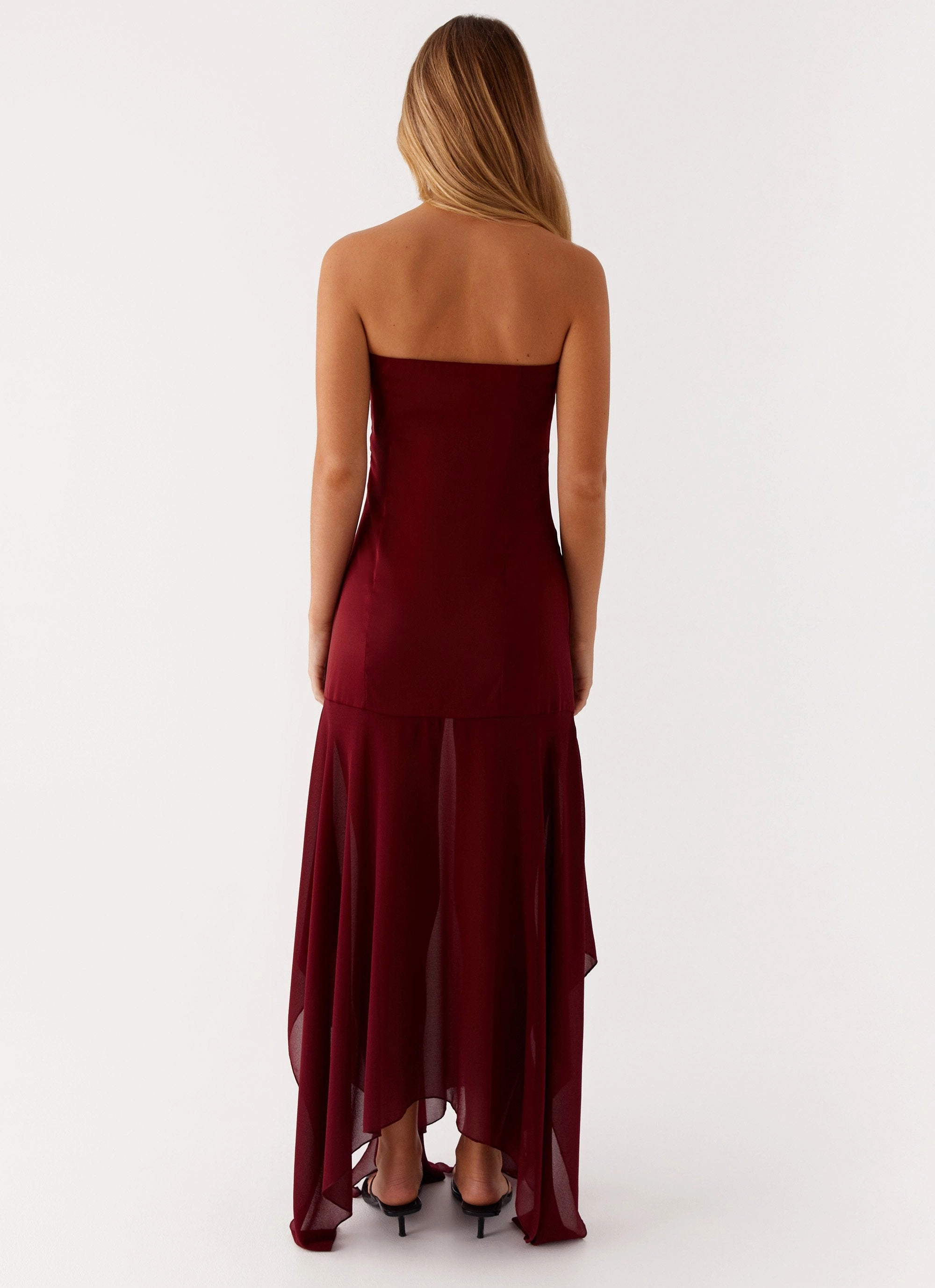 Mood Edge Vibrant Colors Collision Satin Maxi Dress - Cherry Red