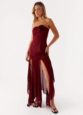 Cozy Mood Classic Edge Collision Satin Maxi Dress - Cherry Red