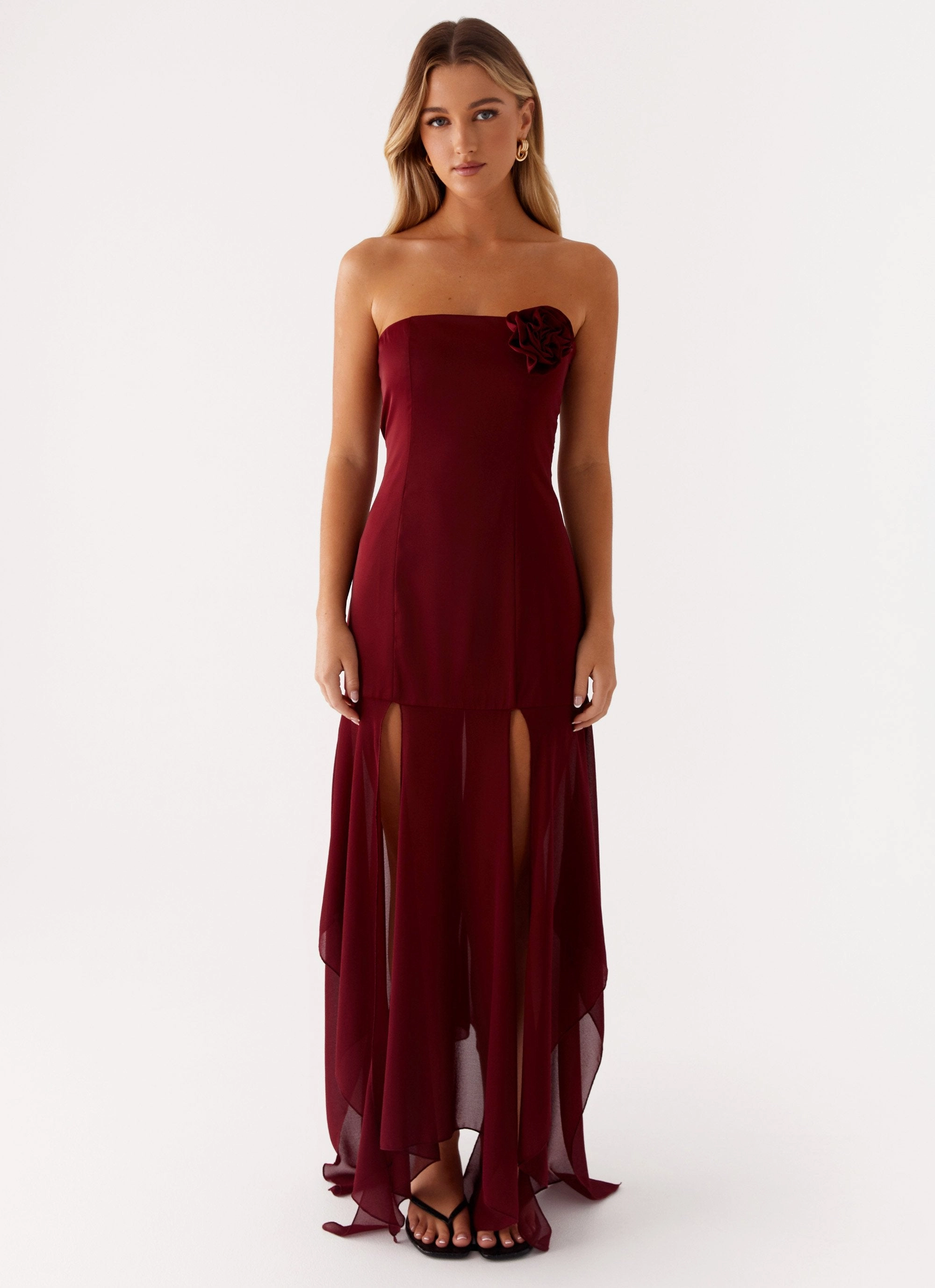 Collision Satin Maxi Dress - Cherry Red Comfortable and breathable Flowing Design