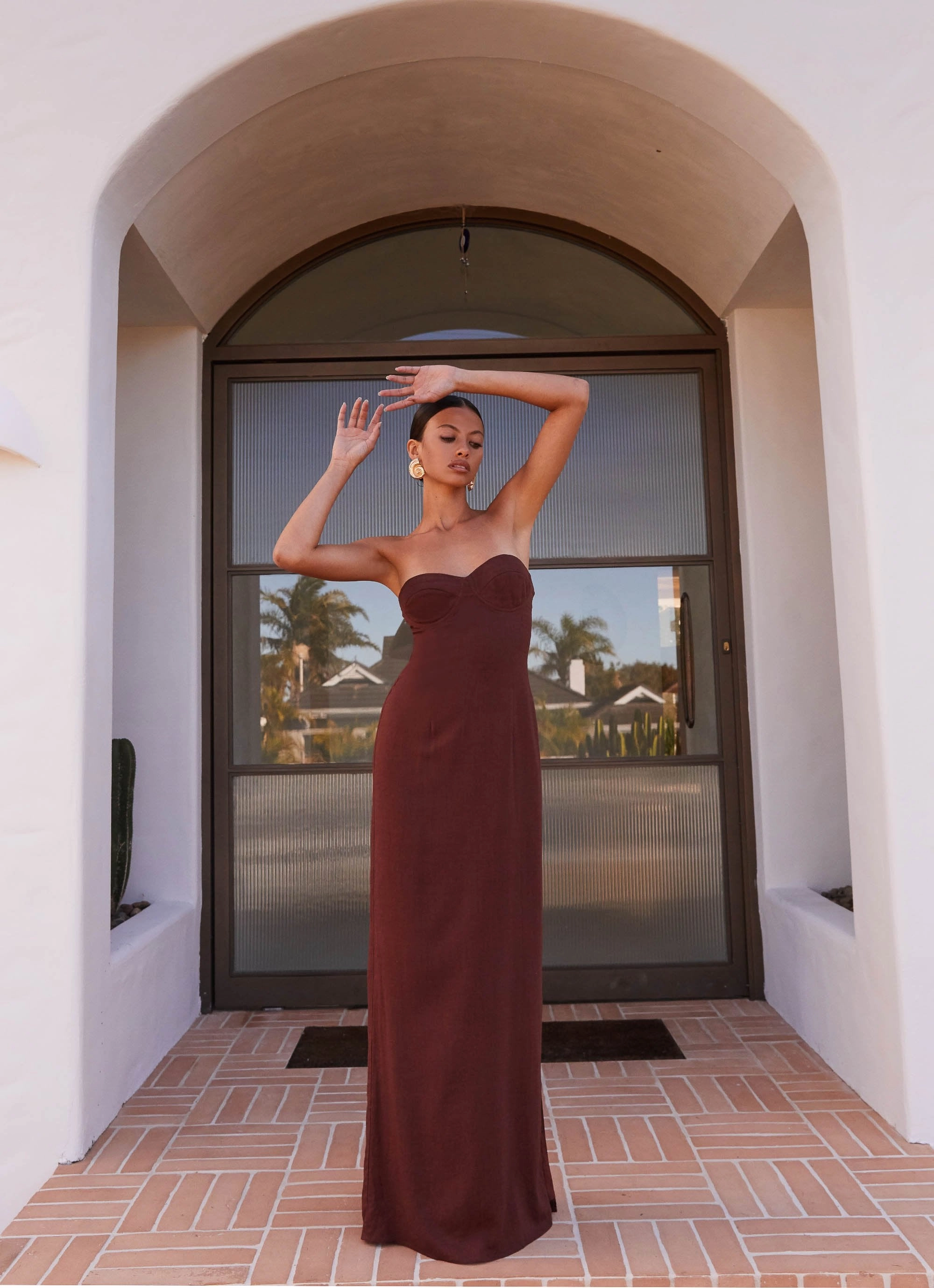 Esra Strapless Maxi Dress - Chocolate Soft and Chic spring outfit