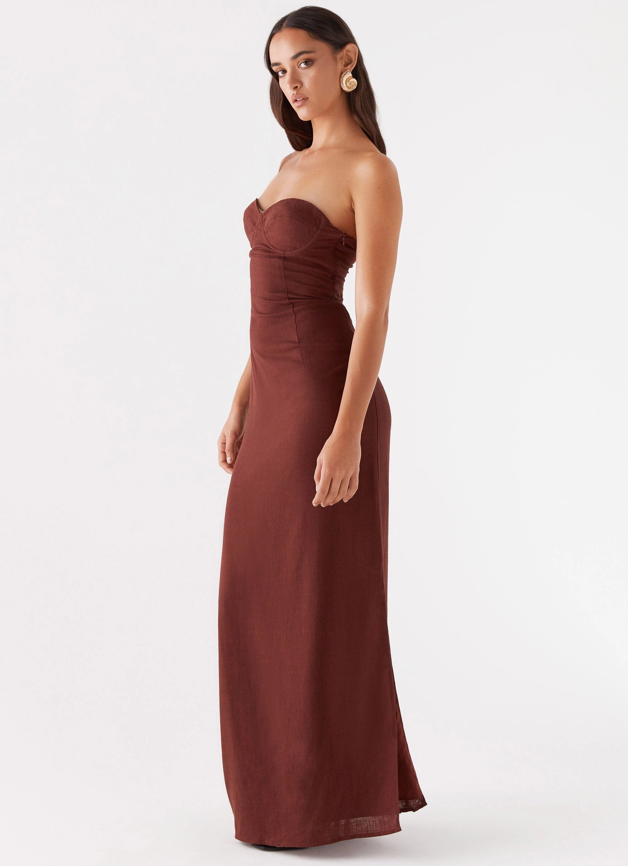 Esra Strapless Maxi Dress - Chocolate Chic Comfort Look Office Layer