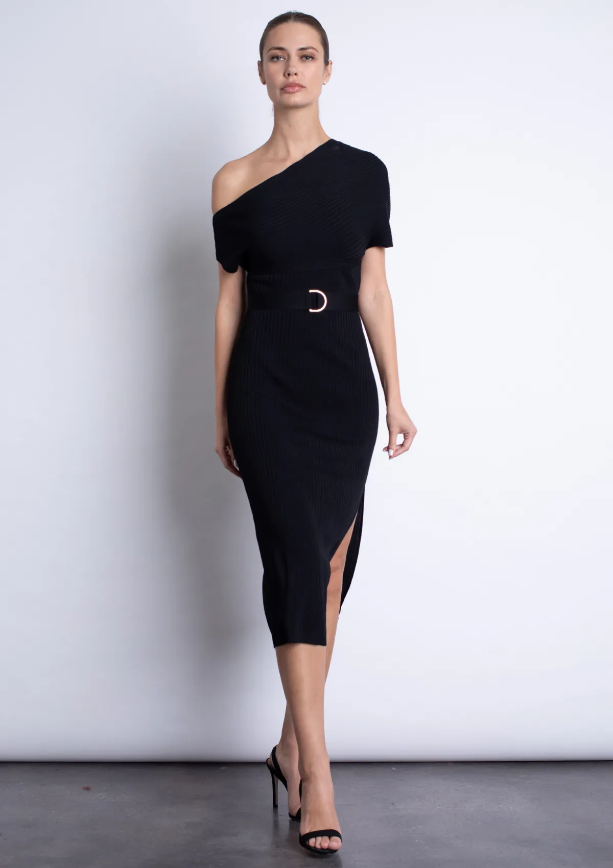 Body Flow Pure Shape Amber Knit Midi Dress - Black