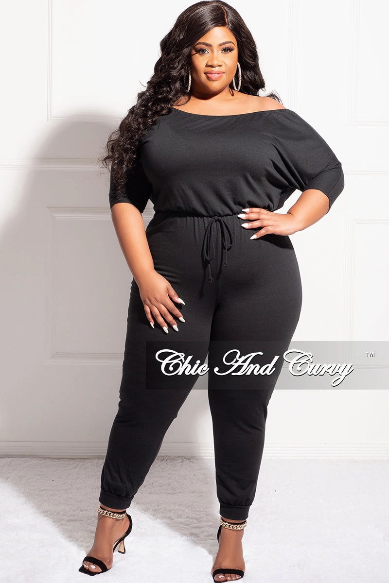 Perfect Layer Final Sale Plus Size Off the Shoulder Jumpsuit in Black