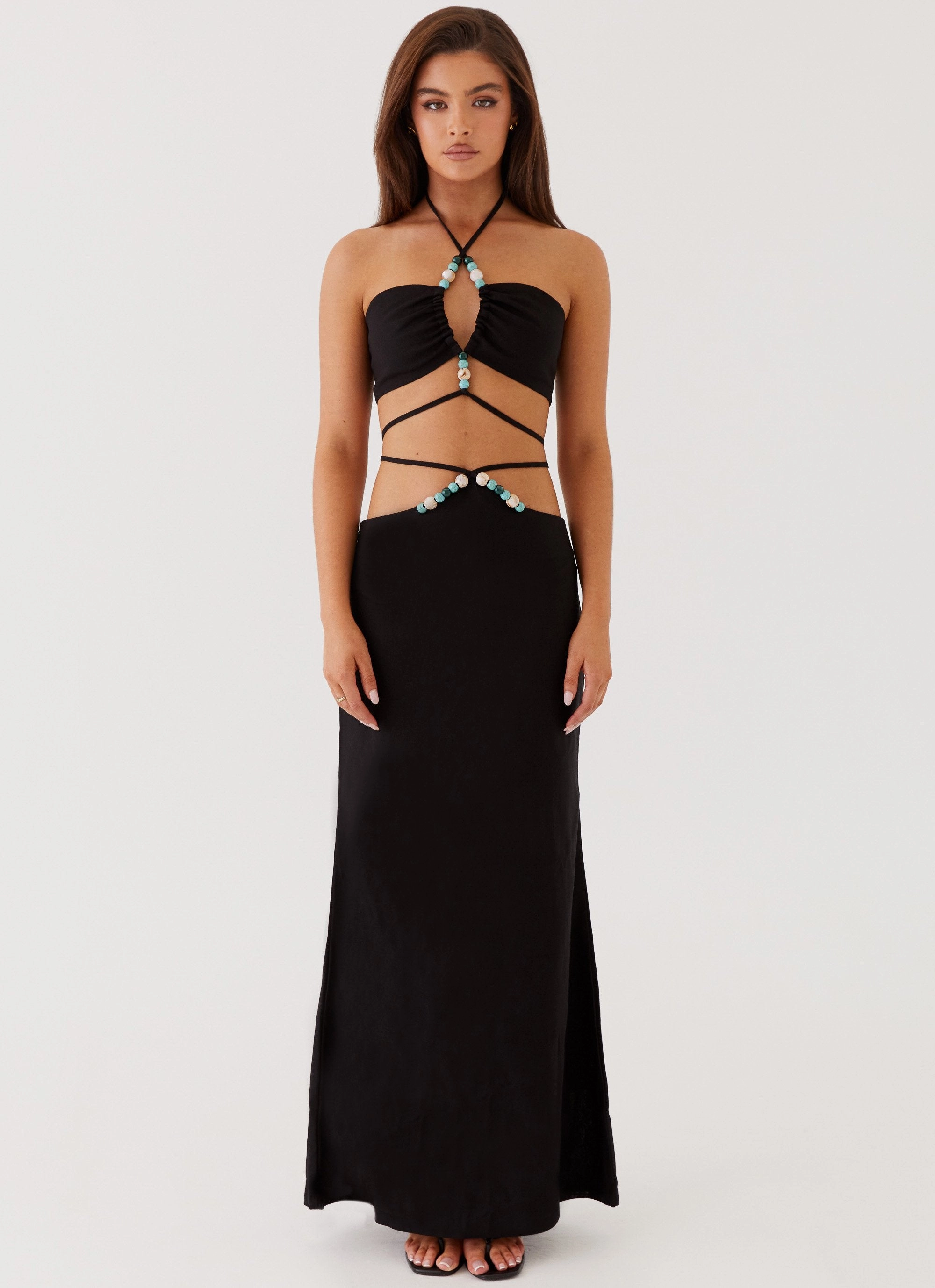 Stylish T-shirt Neveah Beaded Halter Top - Black