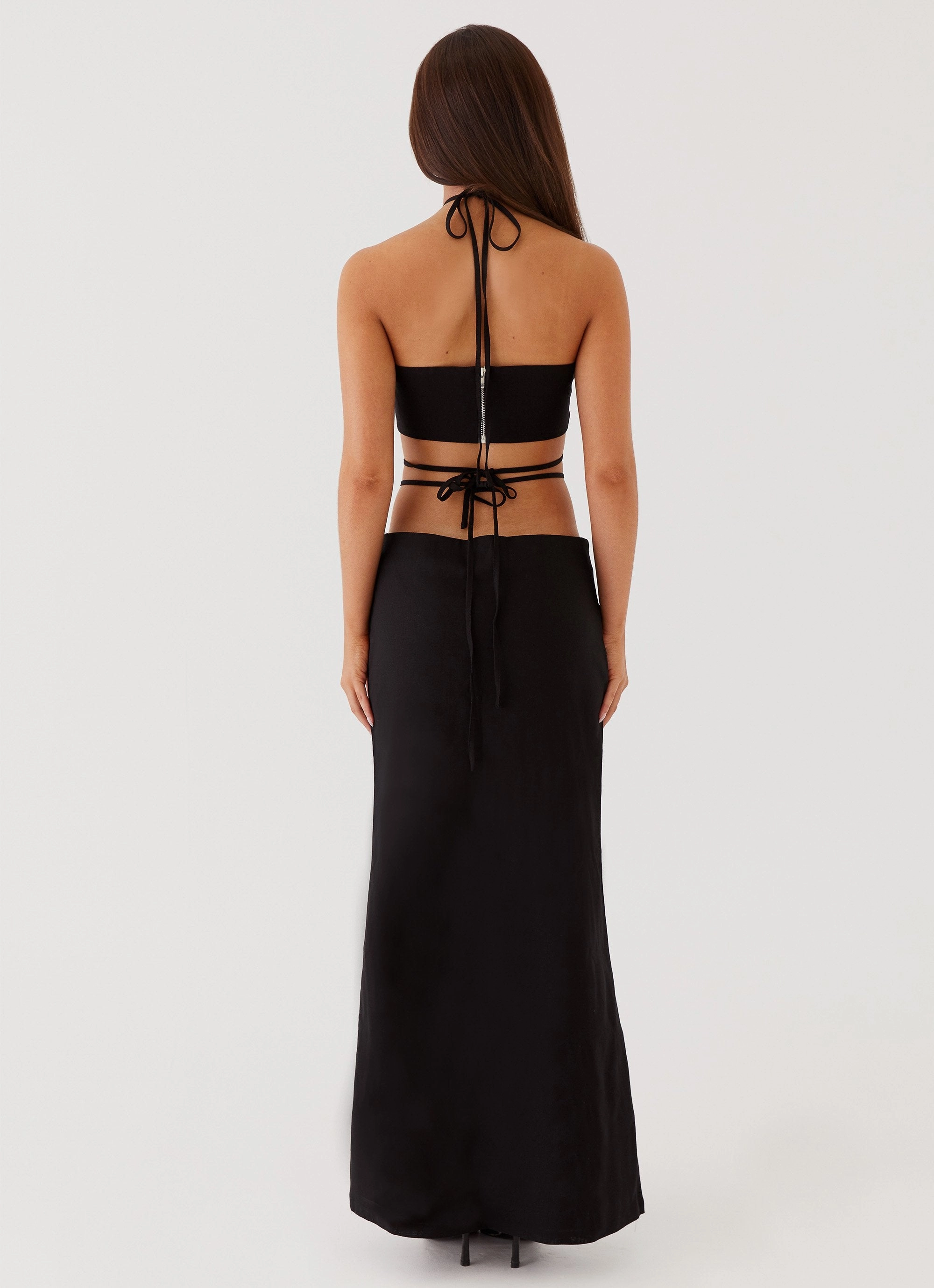 Neveah Beaded Halter Top - Black Reinforced Shoulders