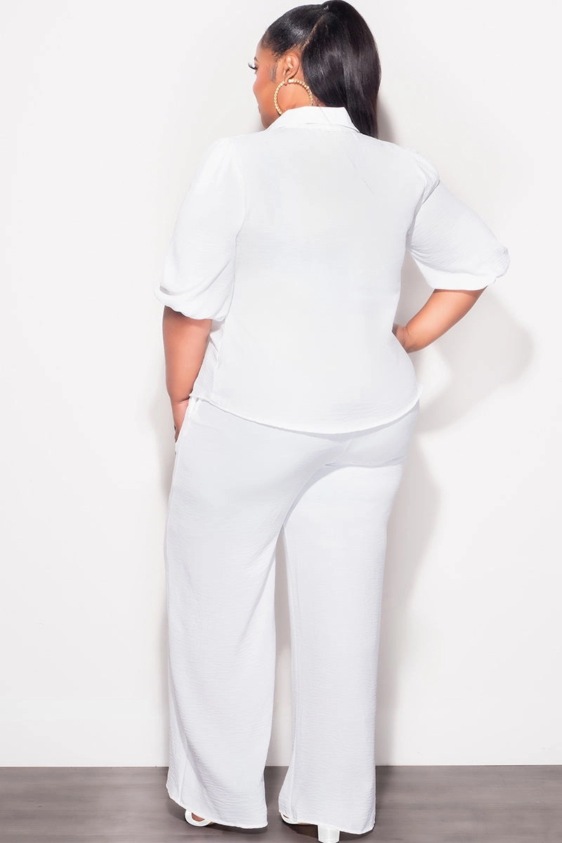 Smart Style Unisex style Final Sale Plus Size 2pc Button Up Collar Top and Pants Set in Off White Linen