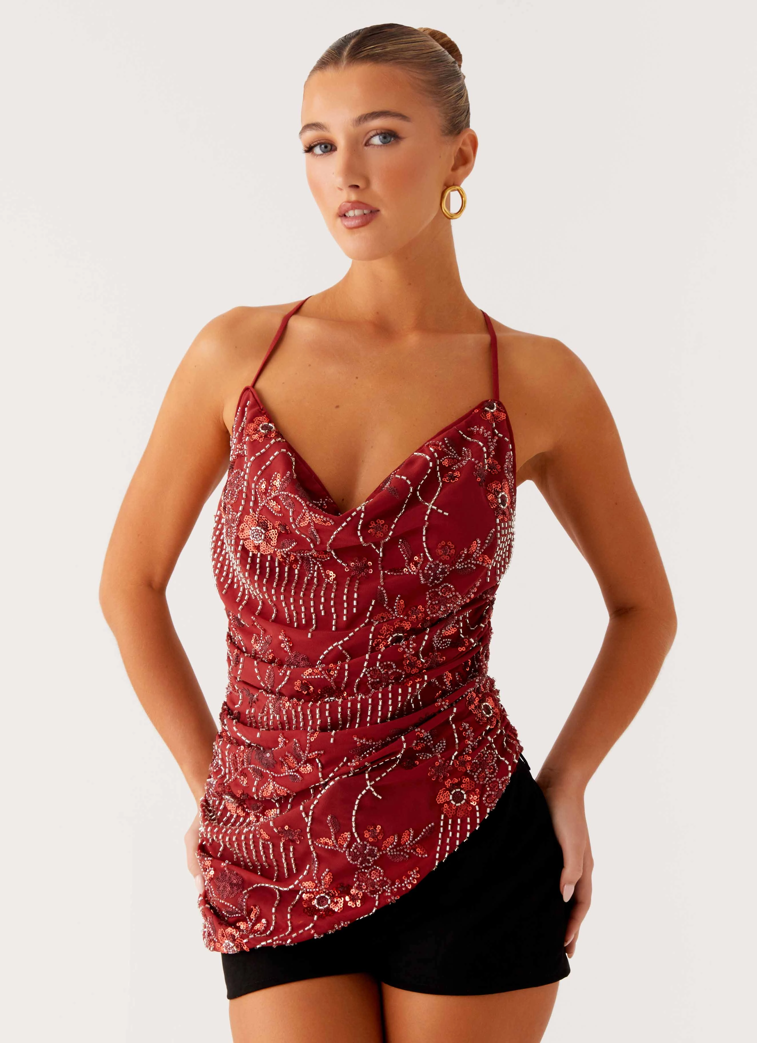 Professional Cut Lost In The Tide Beaded Top - Rust