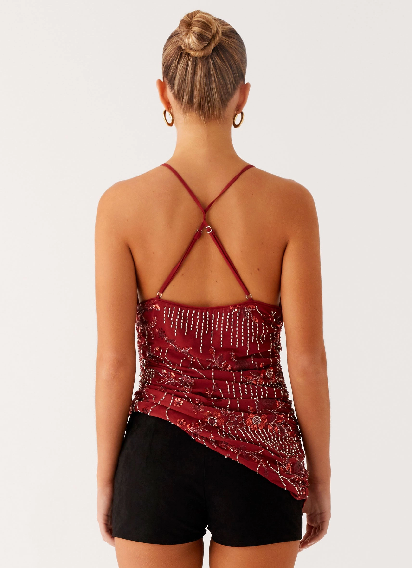 Soft Touch Feel Double Layered Hem Lost In The Tide Beaded Top - Rust