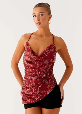 Professional Cut Lost In The Tide Beaded Top - Rust