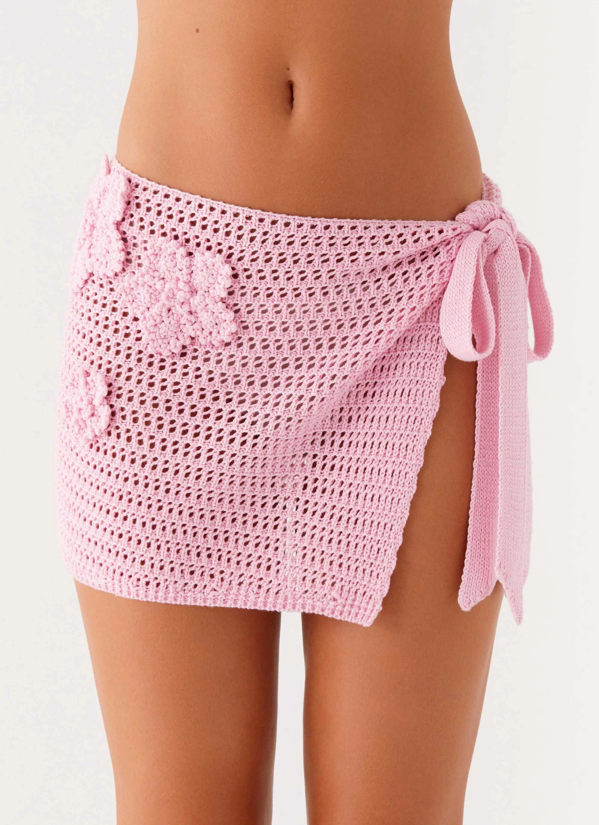 Palazzo Crochet Wrap Skirt - Pink High Waist Stretch