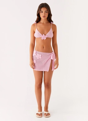 Side Pockets Palazzo Crochet Wrap Skirt - Pink