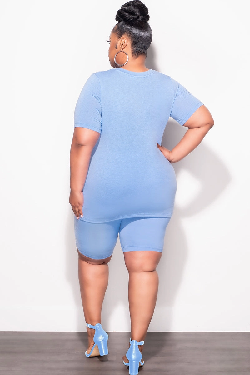 Final Sale Plus Size Top and Short Set in Baby Blue WaterRepellent Comfort Base