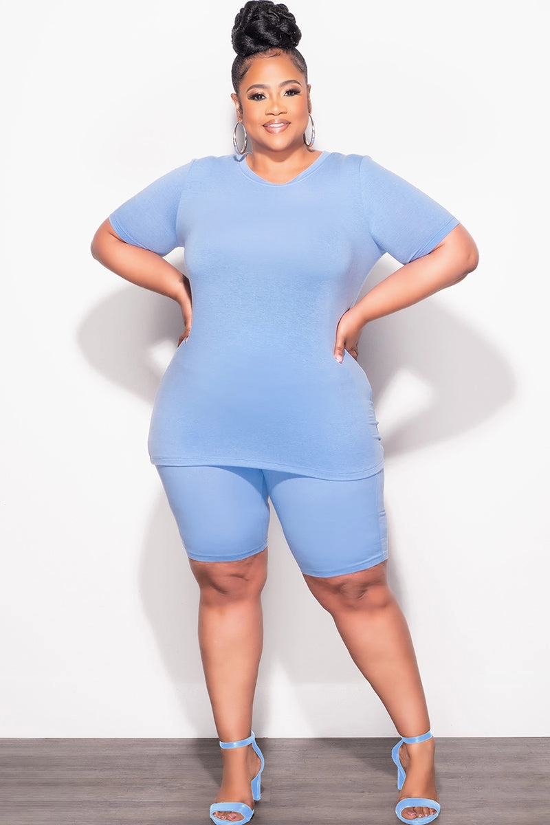 Sporty Stretch Fit Final Sale Plus Size Top and Short Set in Baby Blue