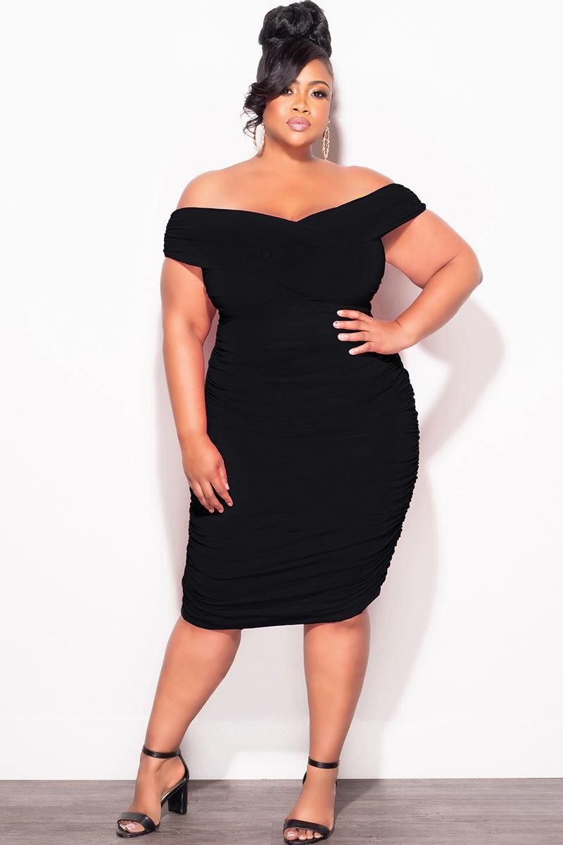Essential Wearable Smooth Finish Final Sale Plus Size Sheer Midi Dress with Ruched Sides in Black