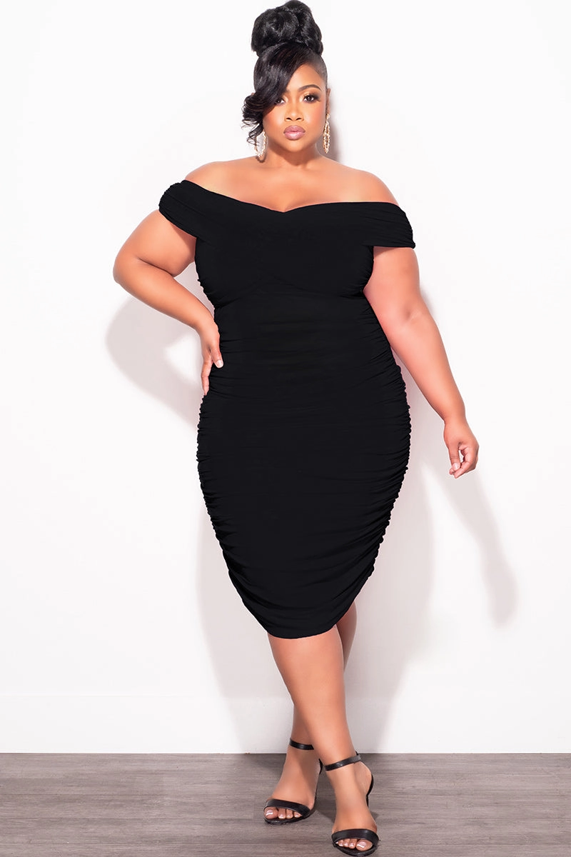 Abrasion Resistant Material Final Sale Plus Size Sheer Midi Dress with Ruched Sides in Black