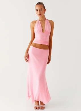 Kerrie Hanky Midi Skirt - Baby Pink Loose cut Smooth Fabric