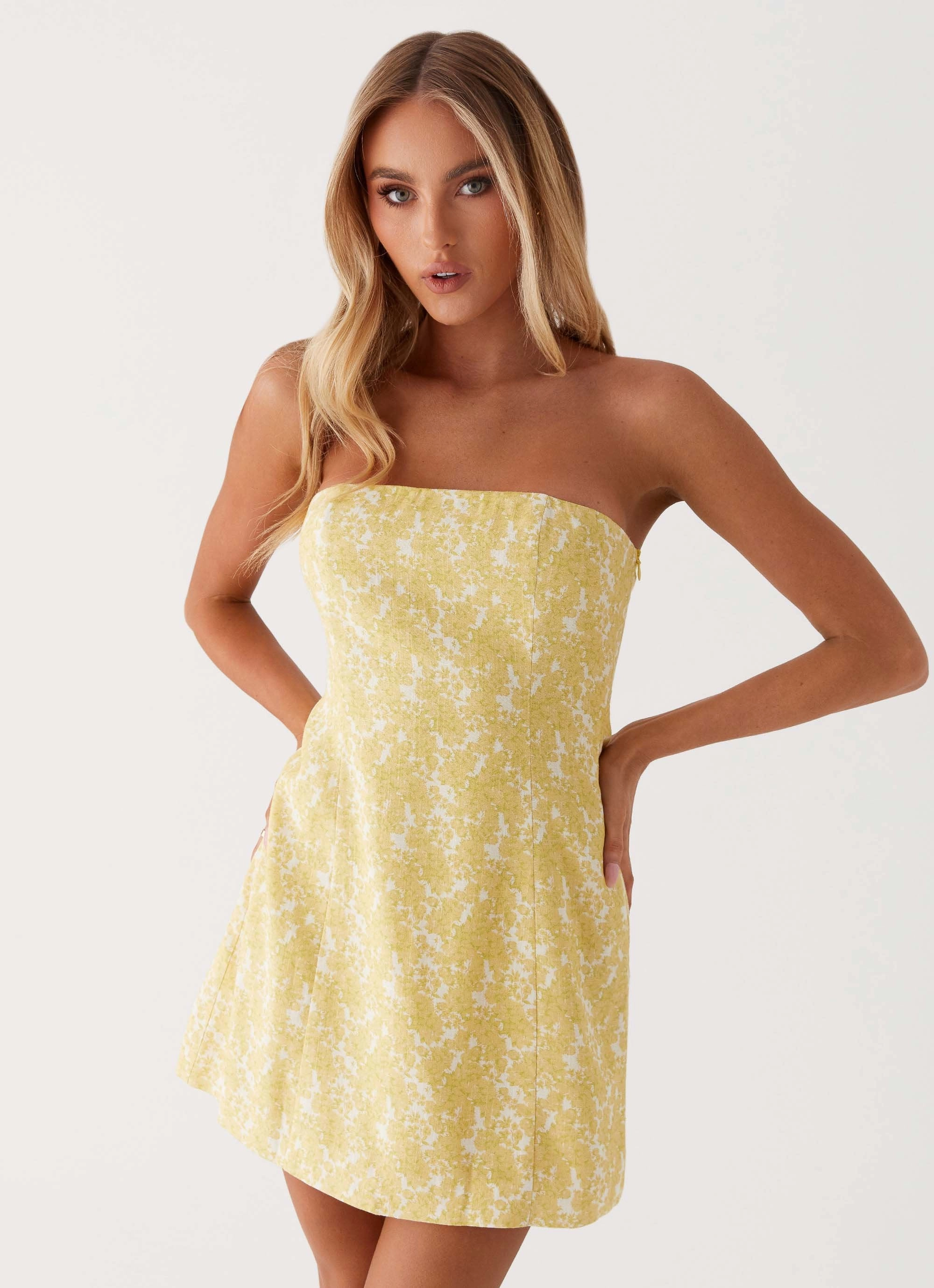 Spring Garden Livvy Strapless Mini Dress - Yellow Floral