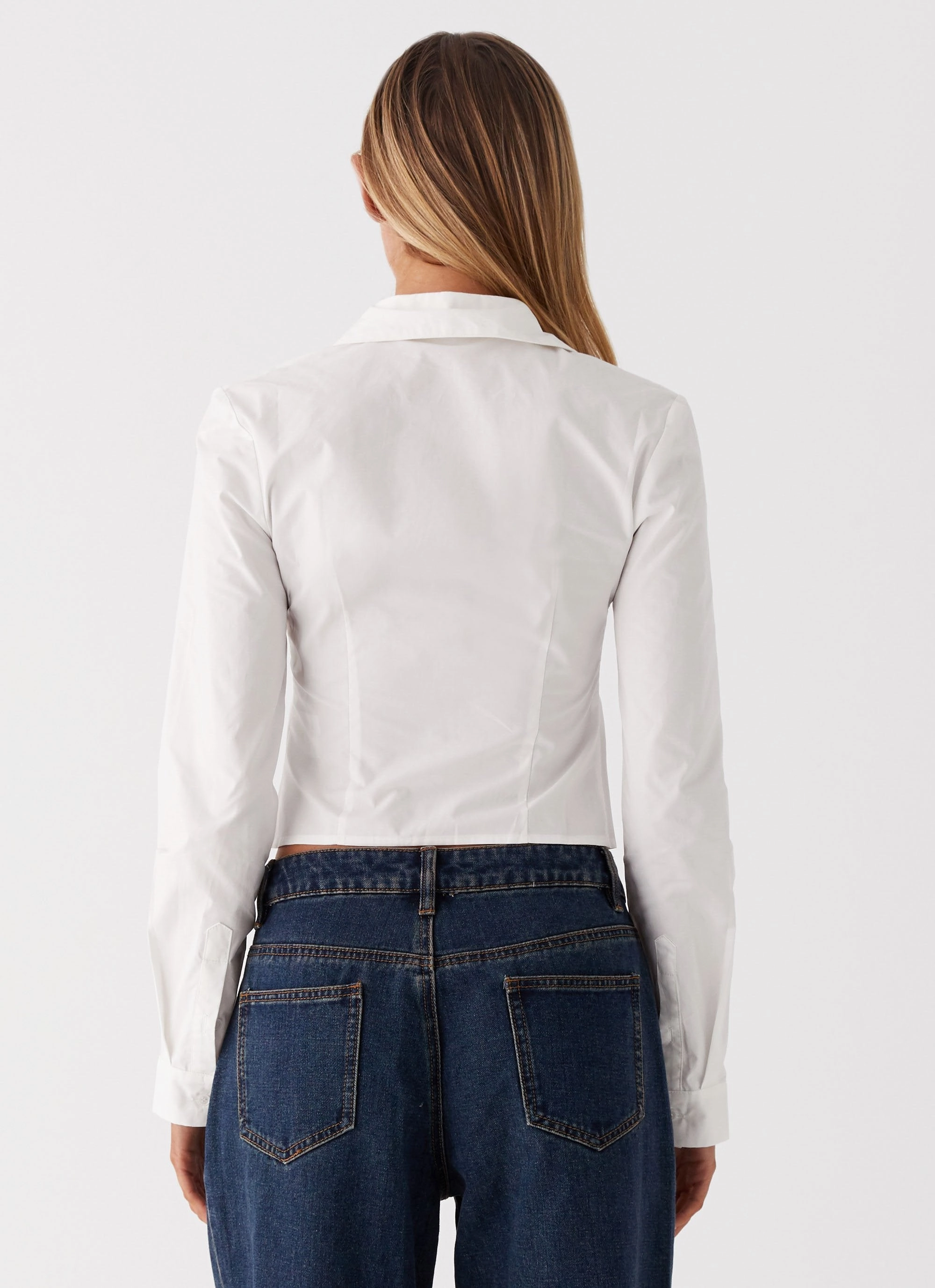 Portobello Long Sleeve Shirt - White Stretchable Blend