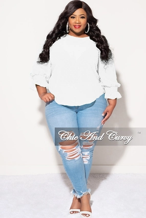 Final Sale Plus Size Chiffon Sheer Top with Dot Embossing in White Flattering Comfort Wear Soft and Stretchy