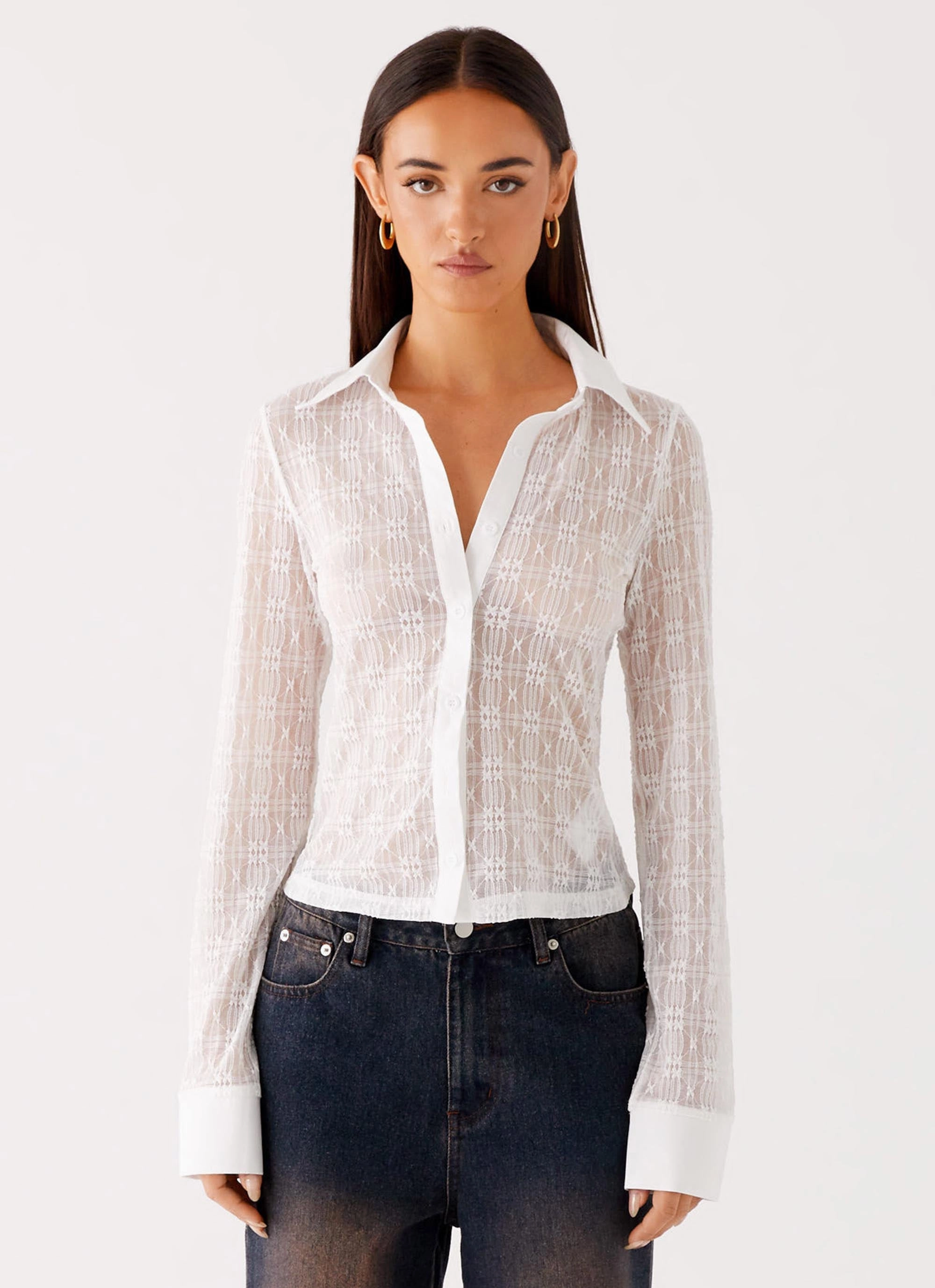 Loui Lace Long Sleeve Top - White EcoFriendly Manufacturing