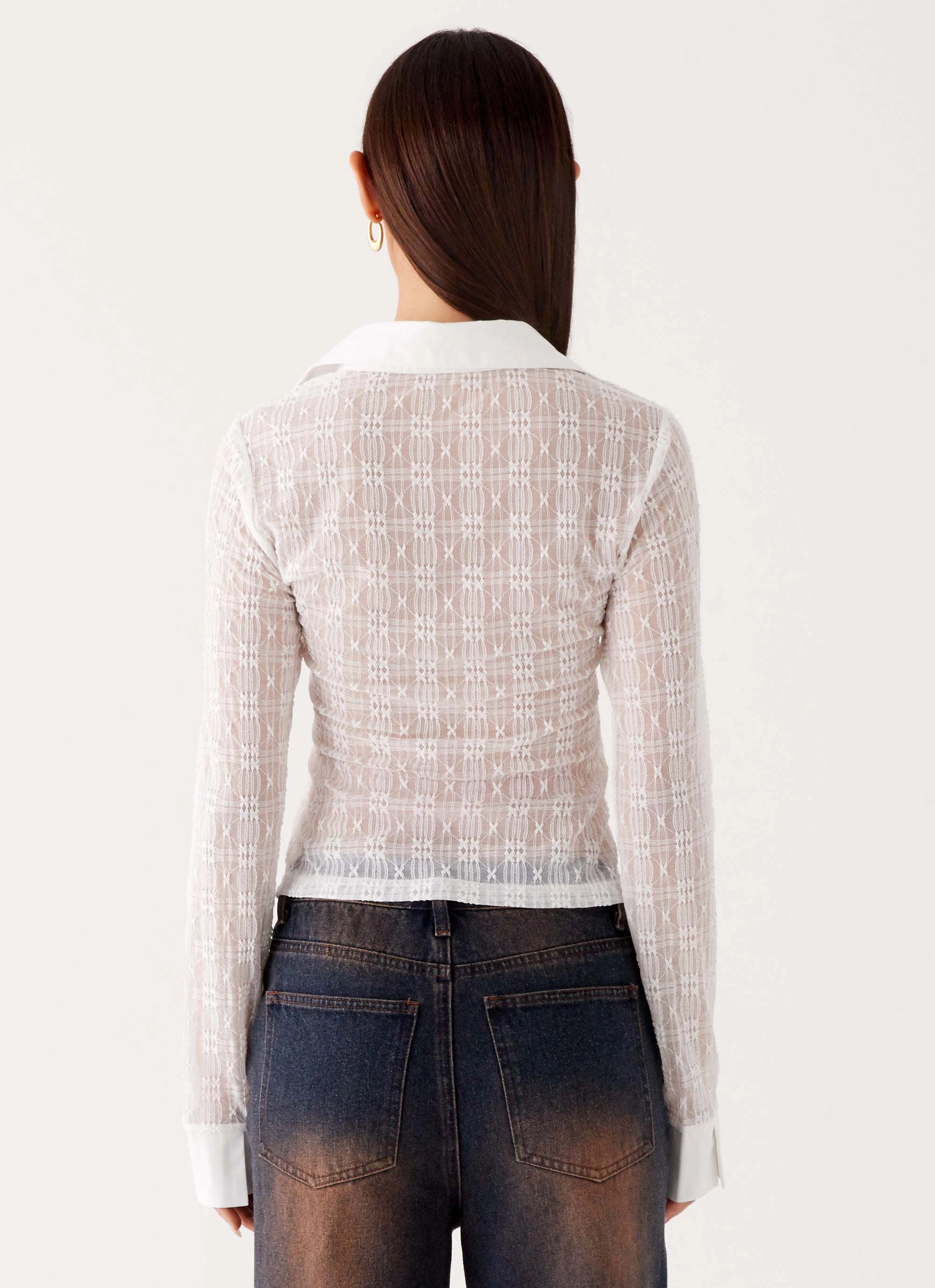 RecycledPolyesterBlend Summer Wardrobe Loui Lace Long Sleeve Top - White