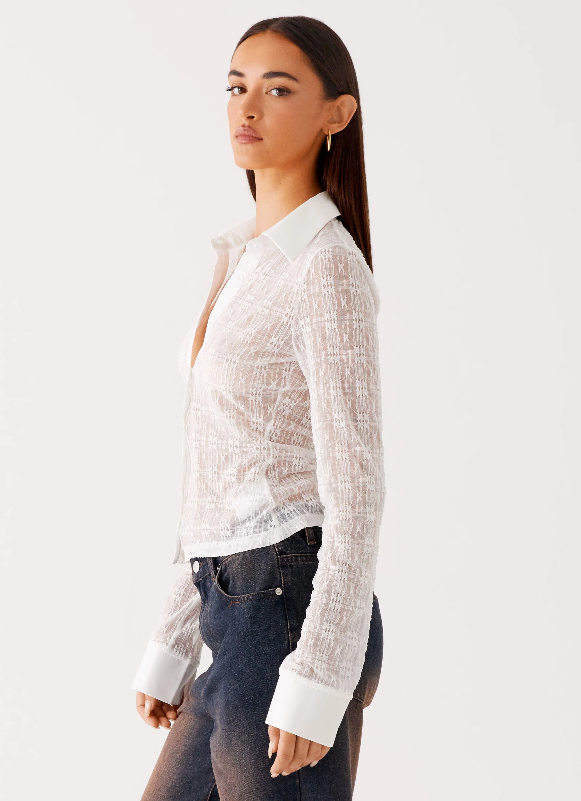 Loui Lace Long Sleeve Top - White Trendy Sweater AntiPilling Technology