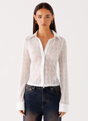 Loui Lace Long Sleeve Top - White EcoFriendly Manufacturing