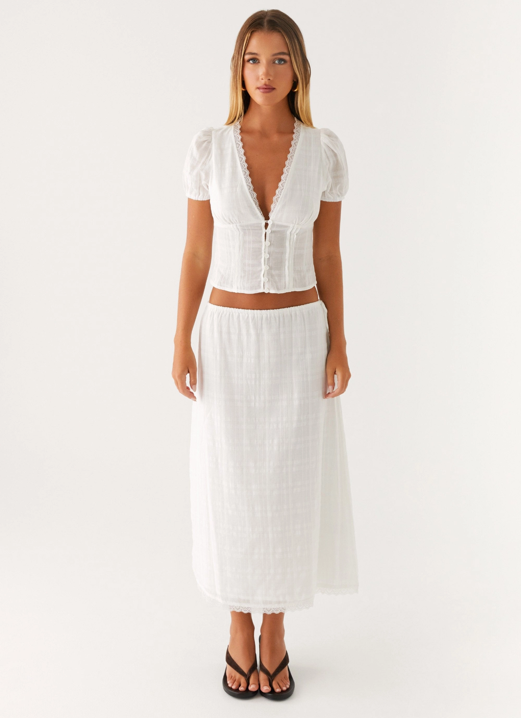 Comfortable Look Wear Sweet Lullaby Midi Skirt - White