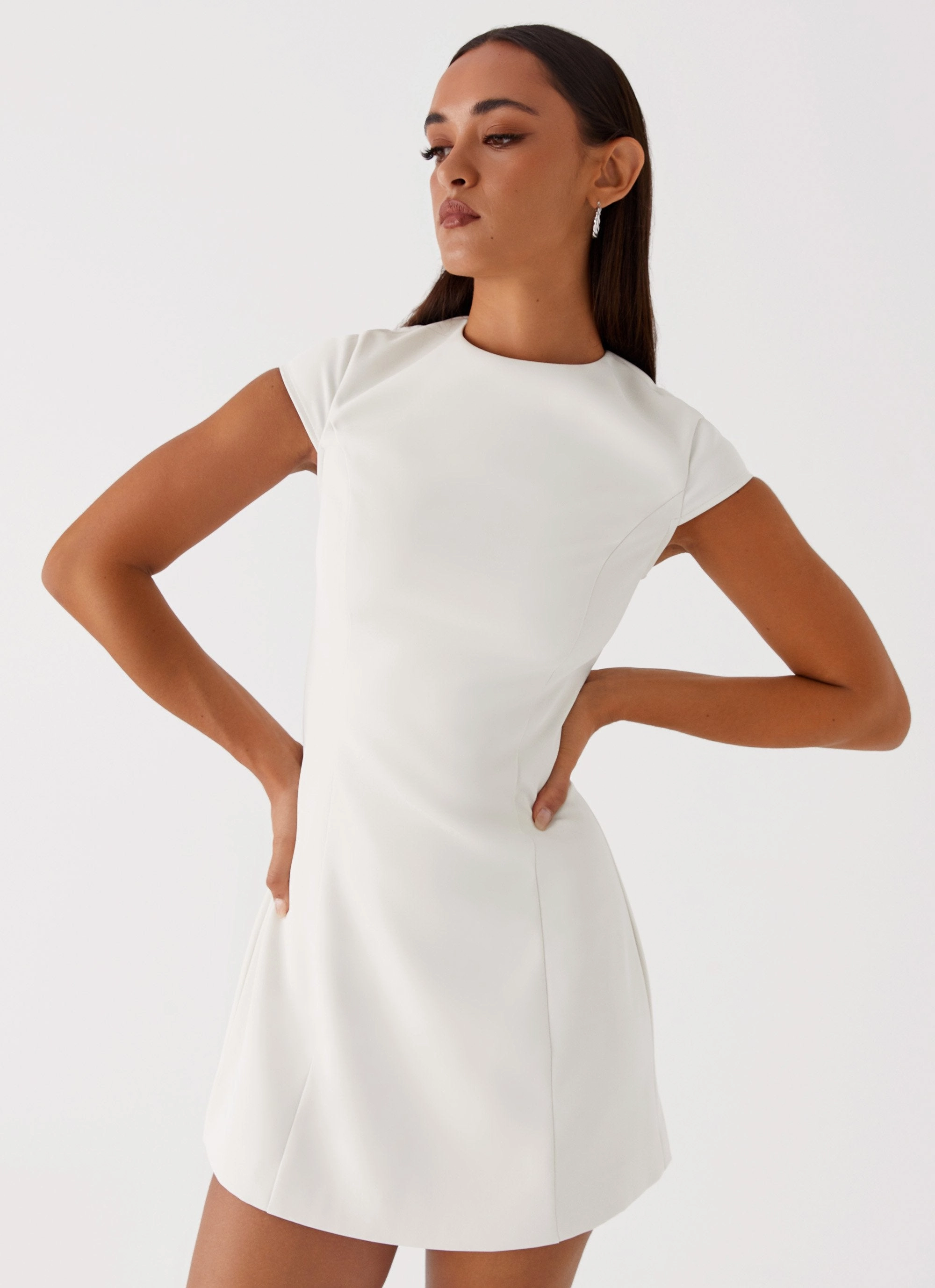 Daywear Comfort Stylish Line Harriet Mini Dress - Off White