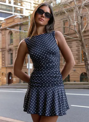 Kelda Mini Dress - Black Polkadot Flexible Comfort