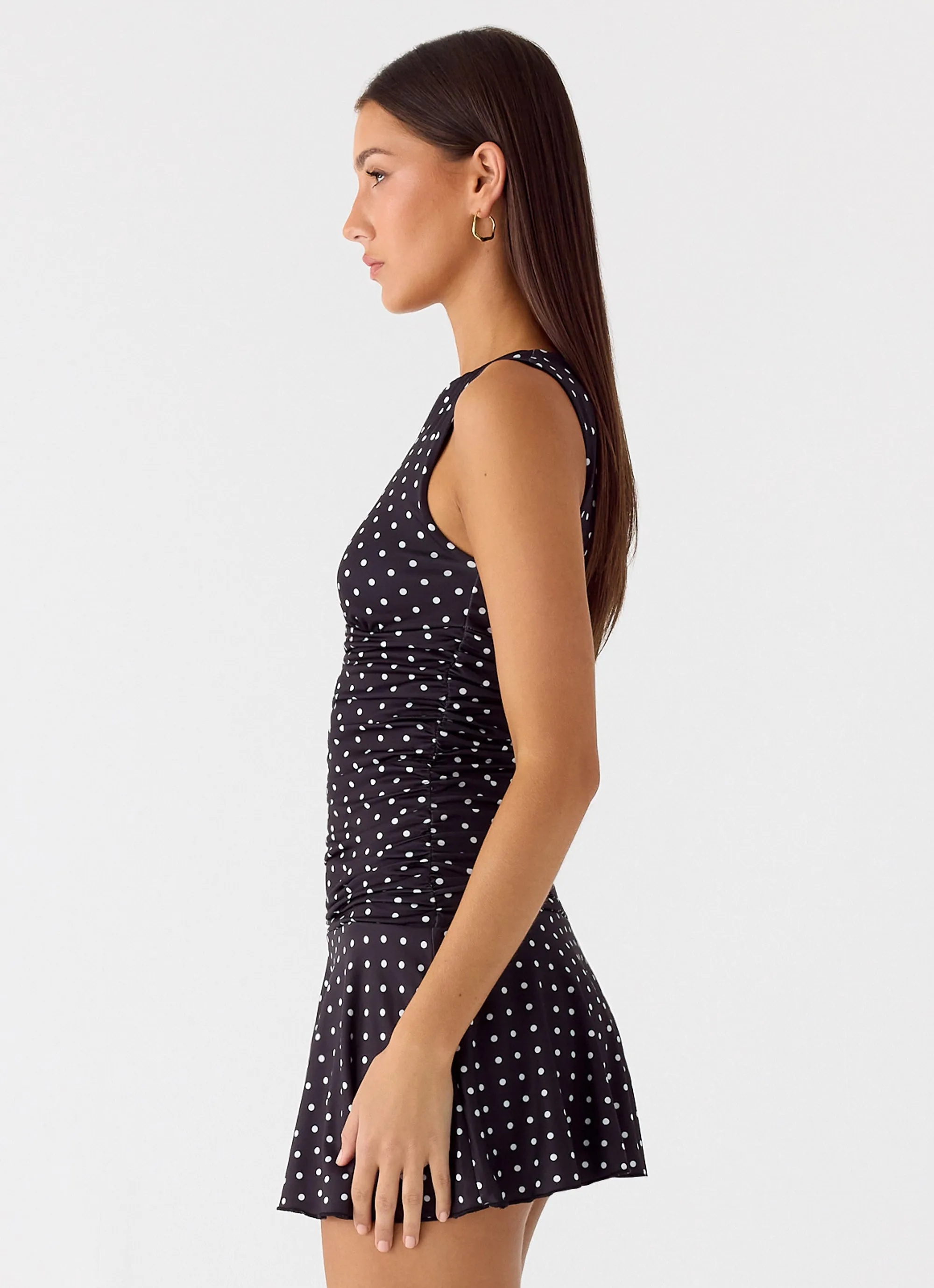 Guest Shine Cozy Layers Kelda Mini Dress - Black Polkadot