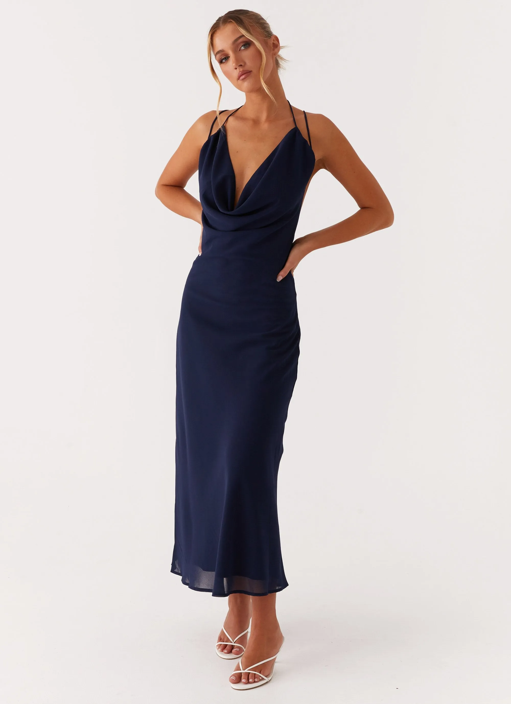 Walk Mood Spring Flow Clover Club Maxi Dress - Navy