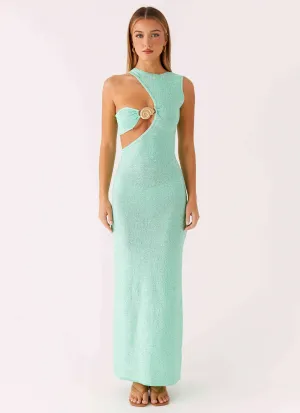 Button Accent Trendy Everyday Offshore Knit Maxi Dress - Pastel Green
